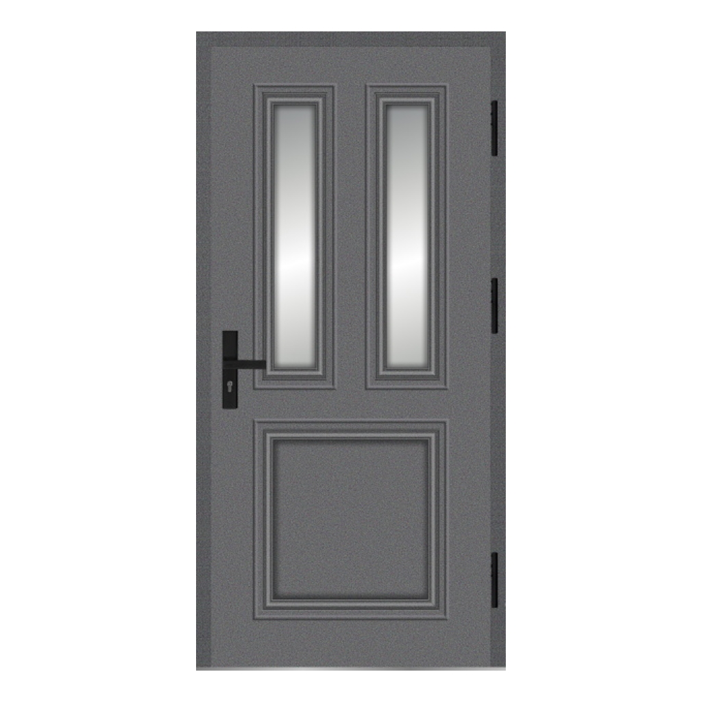 MARTOM 1 EK 80_57 drzwi zewnętrzne martom szare klasyczny wzór czarna klamka szyby najczęściej wybierane drzwi